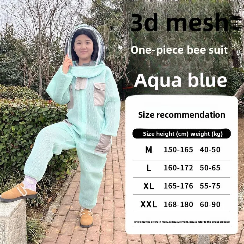 3D One-Piece Ventilated Air Cotton Mesh Beekeeper Suit Full Body Anti-Sting Beekeeping Clothes Full Set for Honey Bee Hive