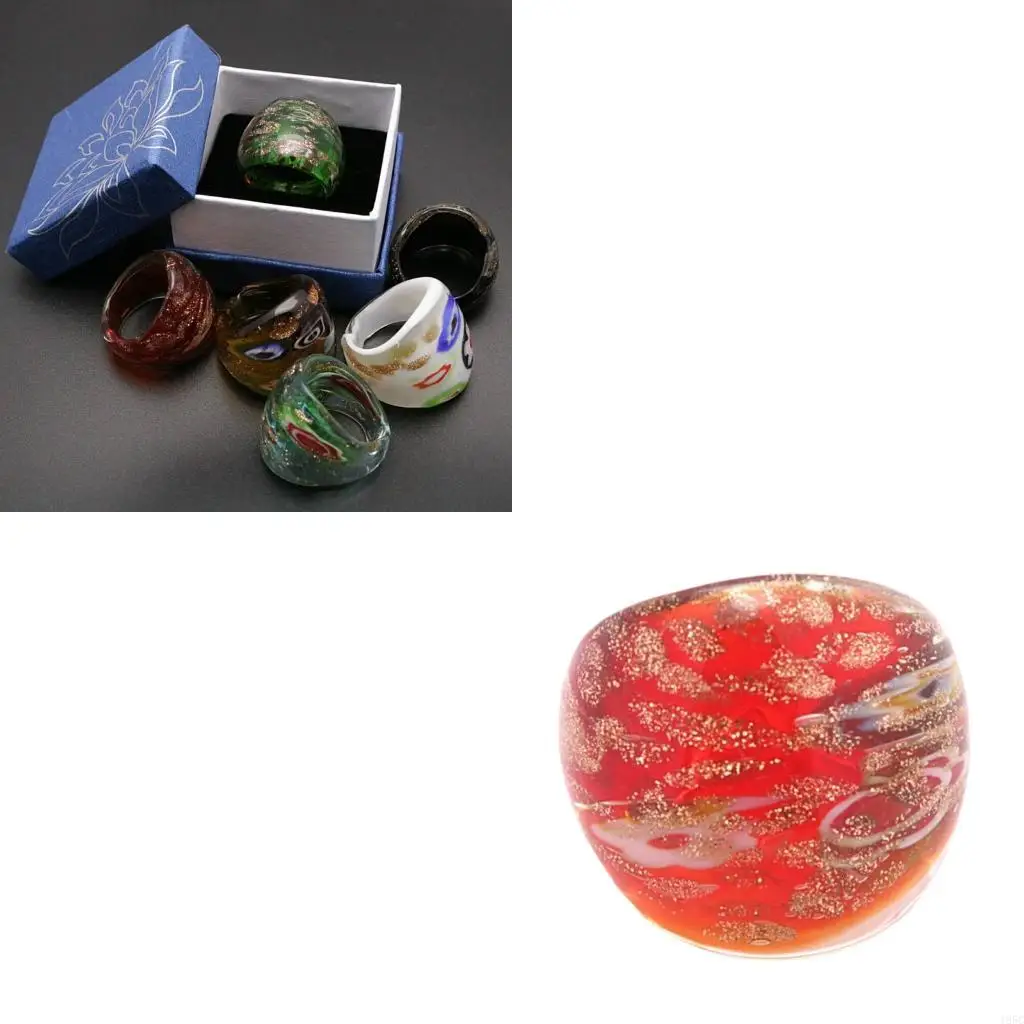 195C Handmade Muranos Glass Rings Colorful Finger Ring Ethnic Accessories for Women