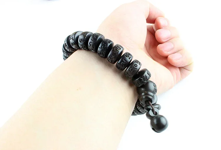 Vintage Tibetan Mala Prayer Beads Bracelets Men & Women Jewelry Wooden Buddhist Six Mantra Sculpture Wood Meditation Bracelets