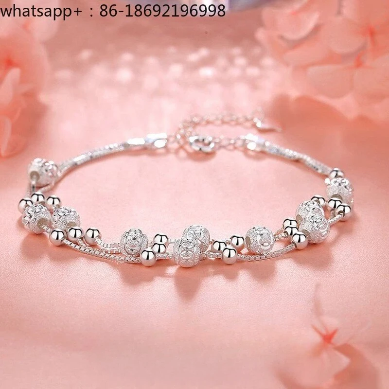 

Sterling Silver 999 Sansheng III Bracelet Girls' Niche Layered Exquisite Transfer Beads