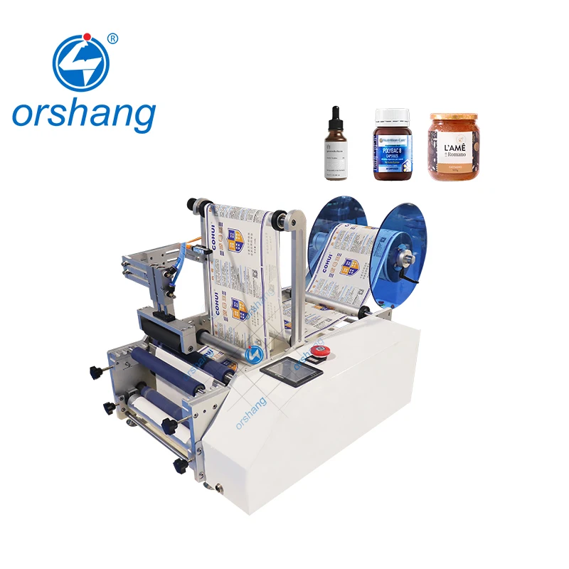 Orshang Electric Semi-Automatic Labeling Machine for Round Bottles and Glass Wine Wood Packaging Material