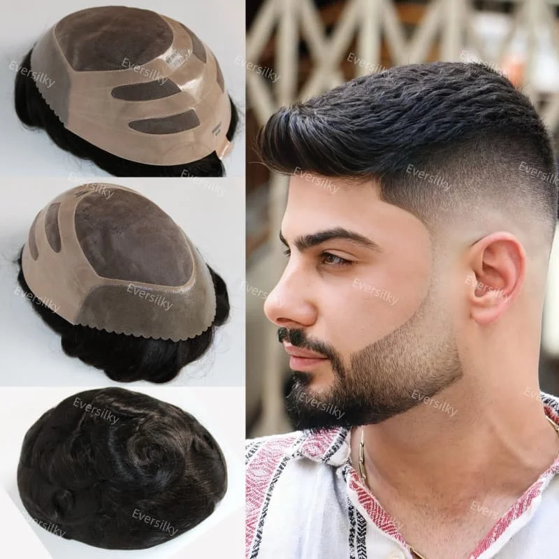 رماد شقراء سوداء # 18 # 1ب # 7 خط شعر طبيعي متين للرجال شعر مستعار ناعم أحادي & Npu 100% شعر مستعار بشري للرجال نظام بدلة صناعية #3