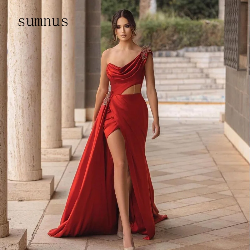 Robe de soirée longue et Sexy, avec traîne en métal détachable, fente haute, avec des Appliques, dos nu, sans manches, pour mariée, mariage, soirée, promo