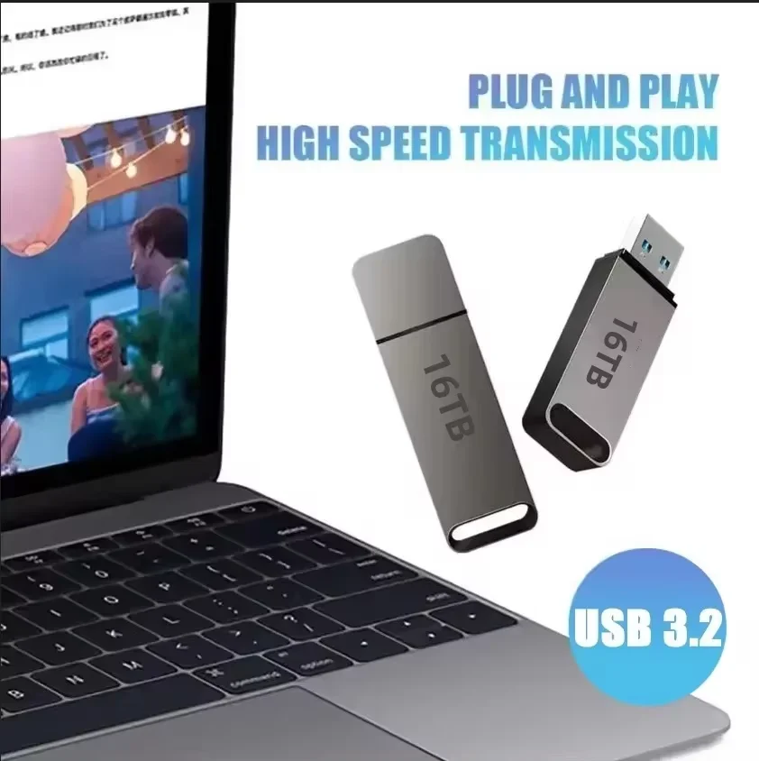 NEW 16TB Flash Drive USB3.2 High Speed Transfer Type C U Metal Flash SSD Portable Mini Flash Drive Memory Waterproof U Drive