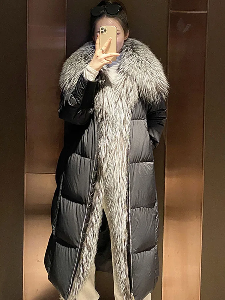 Winter Real Fox Fur Coat Women Puffer Jacket Long Down Jacket With Fur Collar Real Fur Coats For Women Winterwear Parka Women