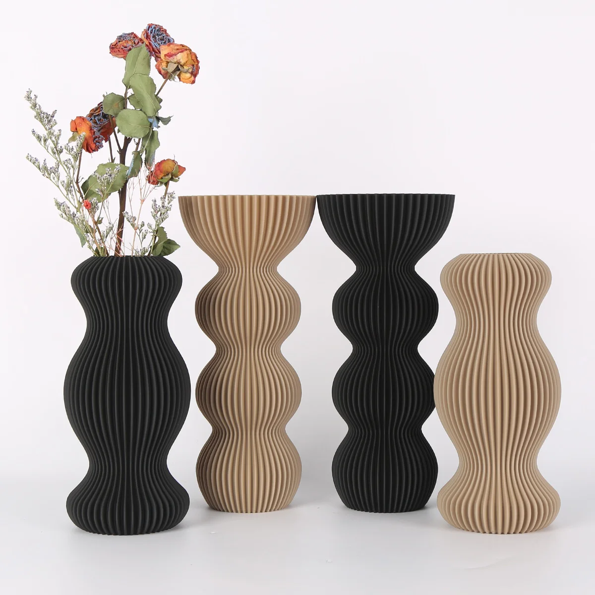 مزهرية بلاستيكية أنيقة باللون الأسود والبني على الطراز البوهيمي - مثالية لتزيين المزرعة والقطعة المركزية لطاولة الطعام ورف الكتب #2