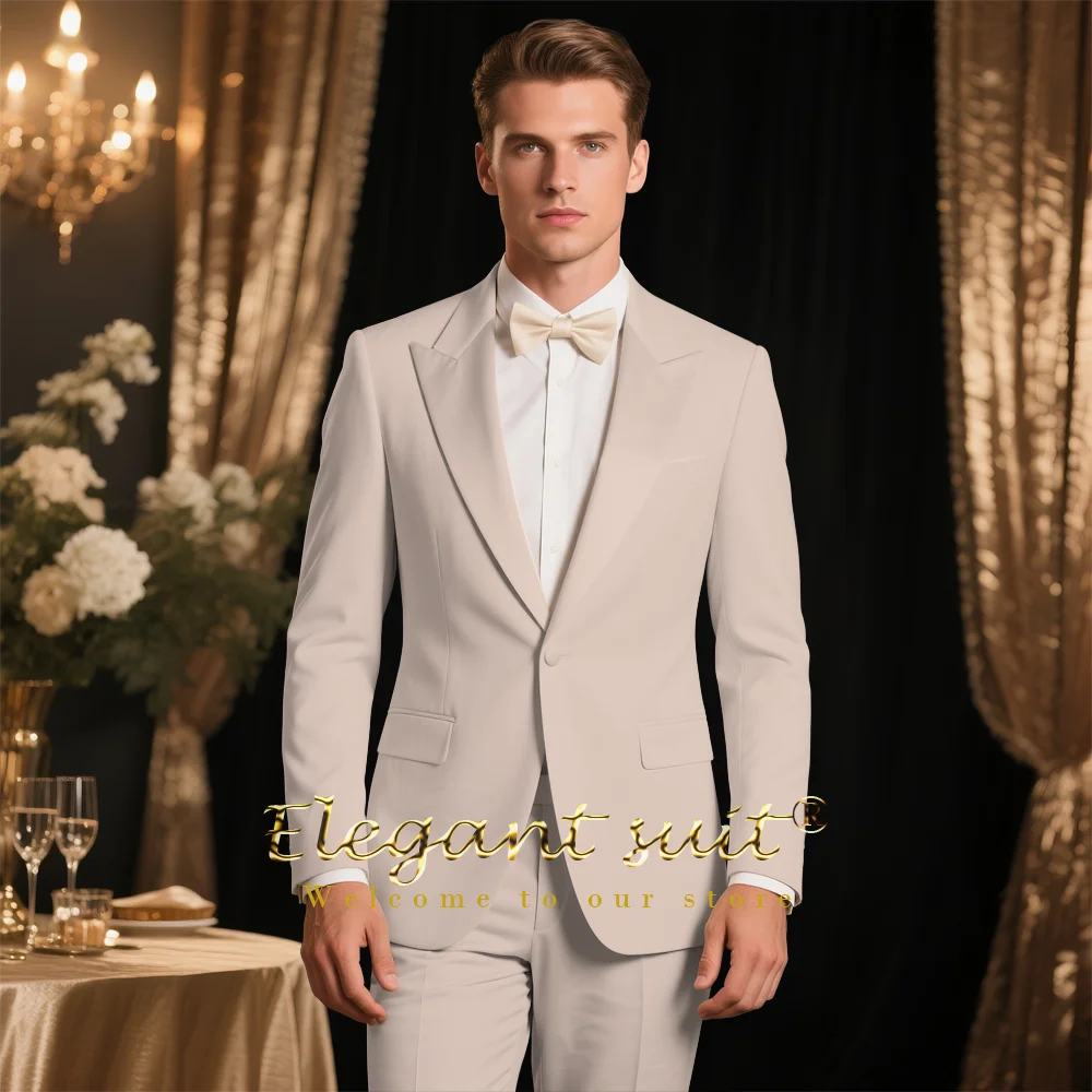 Men's 2-piece dinner suit - single-button peaked lapel jacket with suit pants, men's elegant slim-fit party formal suit