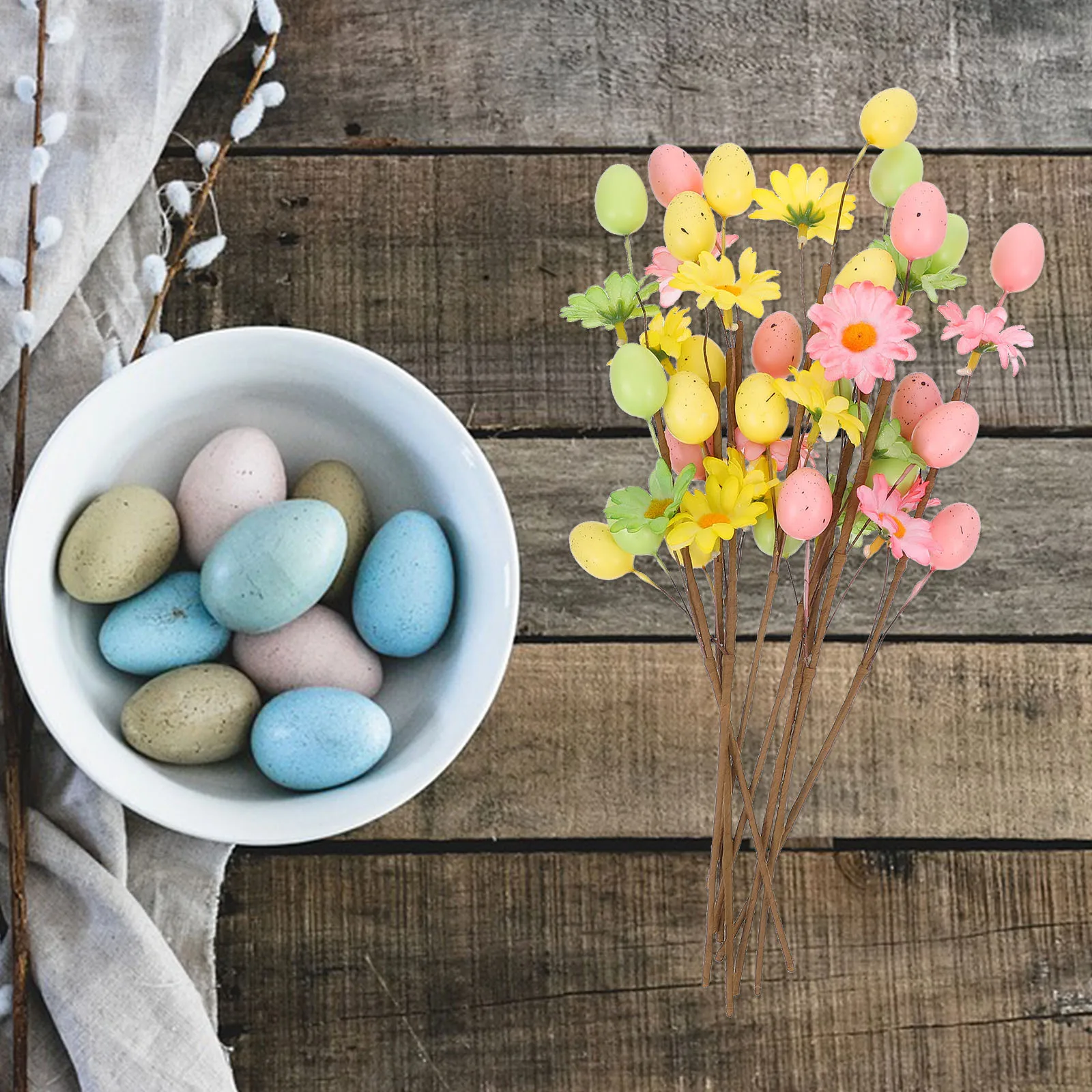 

9Pcs Artificial Easter Egg Branch Sticks Colorful Faux Eggs Spring Floral Stems Easter Table Centerpiece Vase Fillers Party