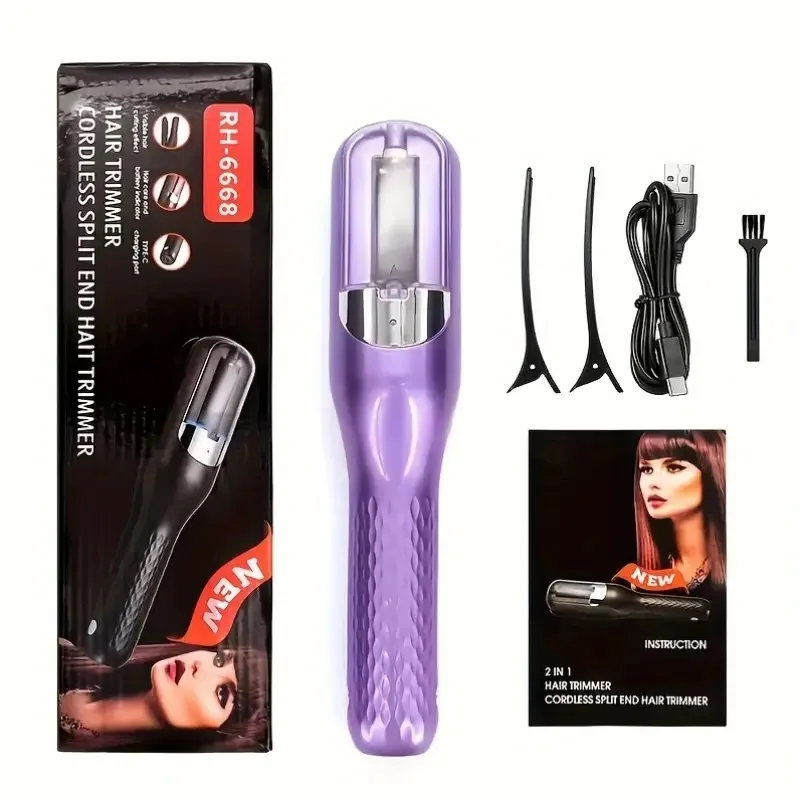 

Rechargeable cordless split hair clipper, removes damaged hair, repairs hair care and color maintenance