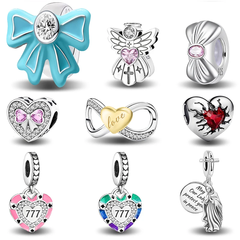 925 Sterling Silver Luminous Bow Split Love Heart Series Bead Diy Bracelet Bangle Making Gift Of High Quality Fine Jewelry