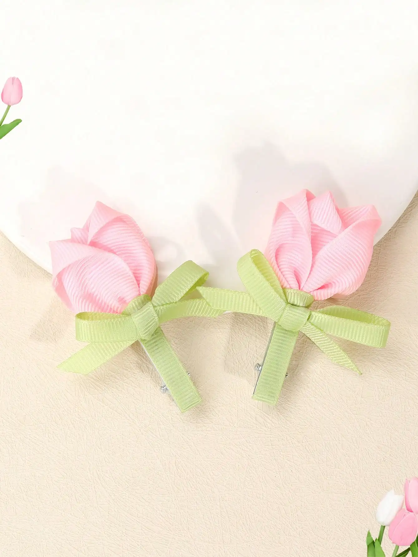 

2pcs Pink Flower Hair Clips, Elegant Tulip Flower Alligator Clips, Cute Flower Hair Pins, Satin Ribbon Hair Clips, Girls Daily Hair Accessories, Kids Baby Hair Decorations, Valentine's Heart Hair Clips