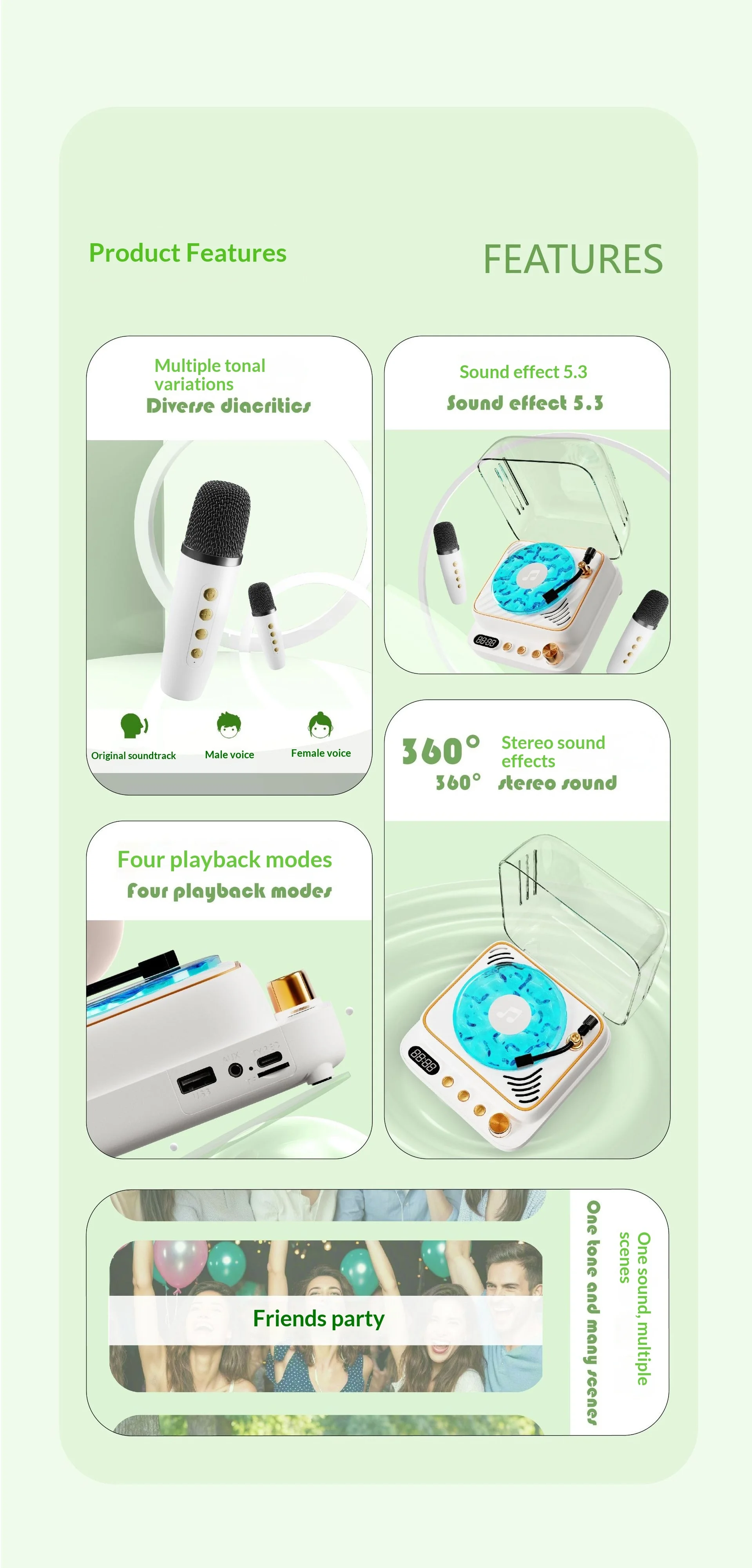 Music Player Bluetooth Speaker with White Noise Retro Outdoor Portable Mini Audio Duet Microphone Rhythm Light Stereo RGB Light