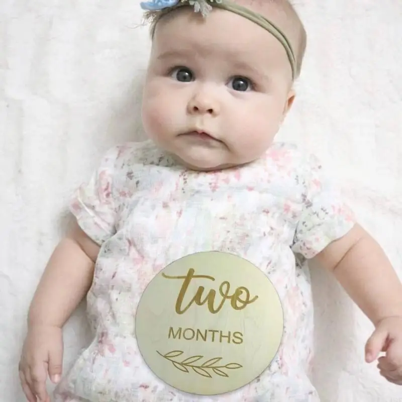 A5YC 12Pcs Photography Proop Baby Wooden Cards Newborn Monthly Growth Recording Cards