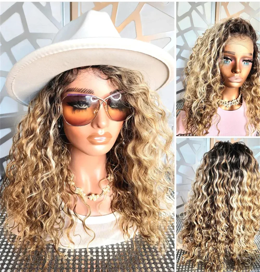 

Светлый волнистый парик Ombre Curly Wig Красновато-русый парик со свободным пробором 13x4 Человеческие волосы Мелирование темно-каштановых выпадения волос или повседневного ношения
