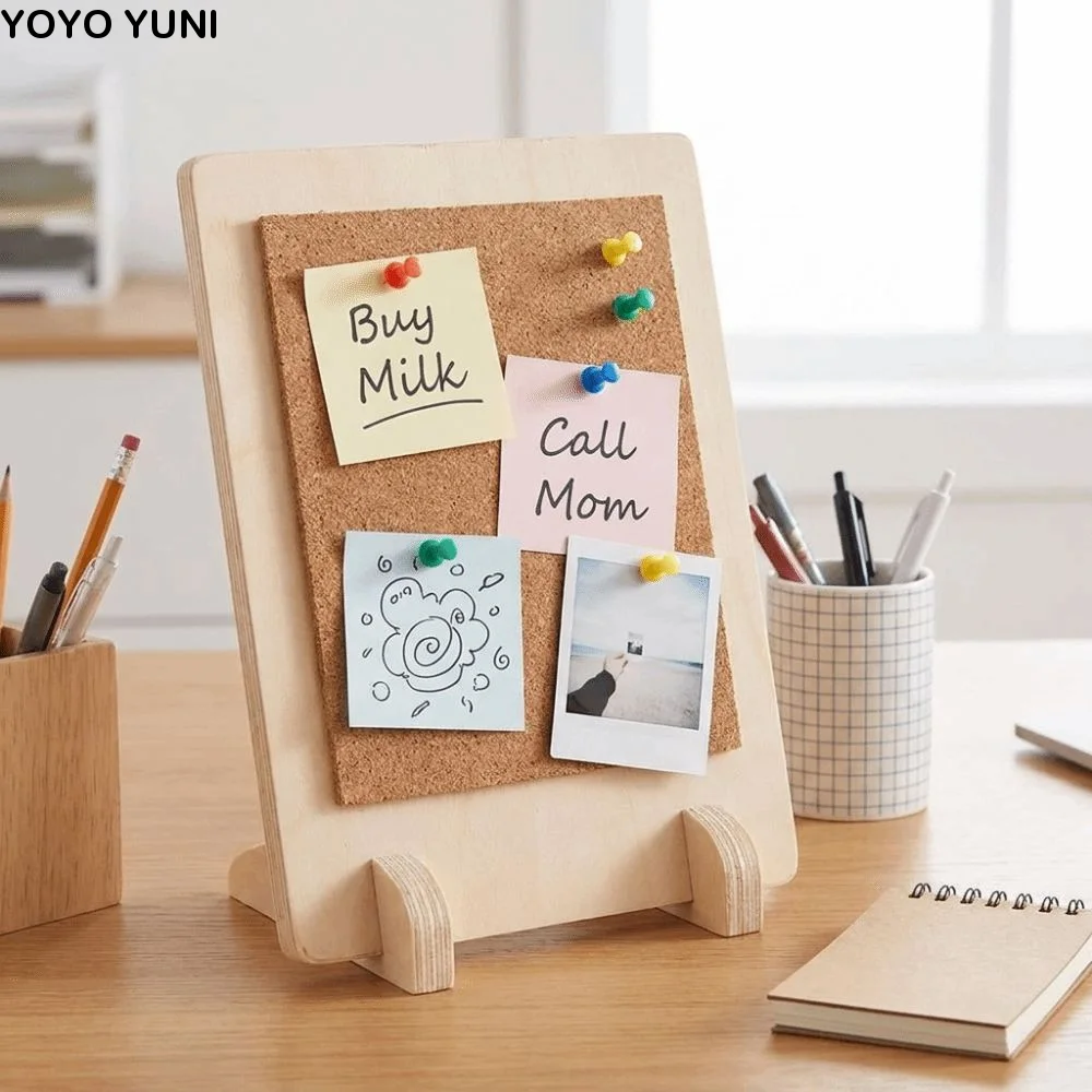 Solid Wood Cork Message Board Stable Soft Cork Tabletop Display Stand Free Standing Multi-Purpose Notice Pin Memo Rack
