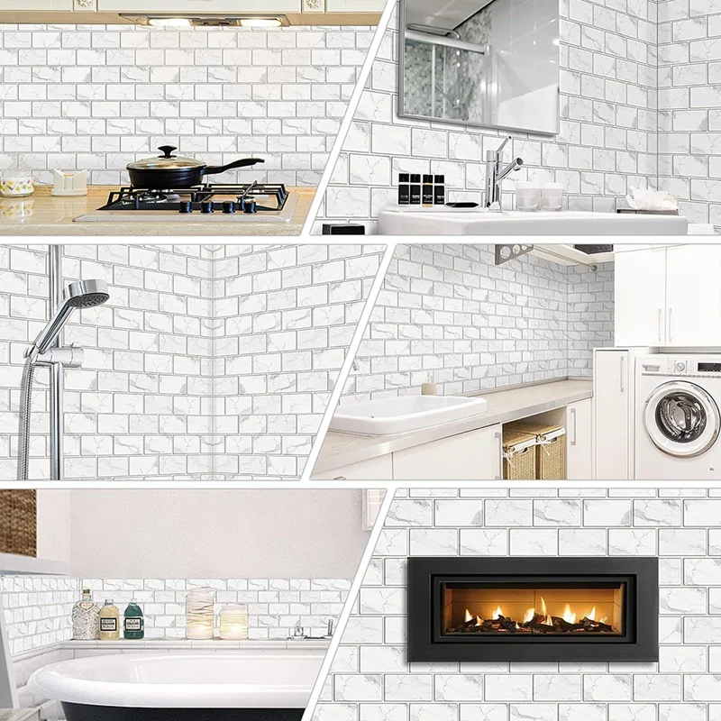 バックスプラッシュ タイル 12 シート 剥がして貼るだけのバックスプラッシュ タイル、フェイクホワイト大理石風 PVC スティック