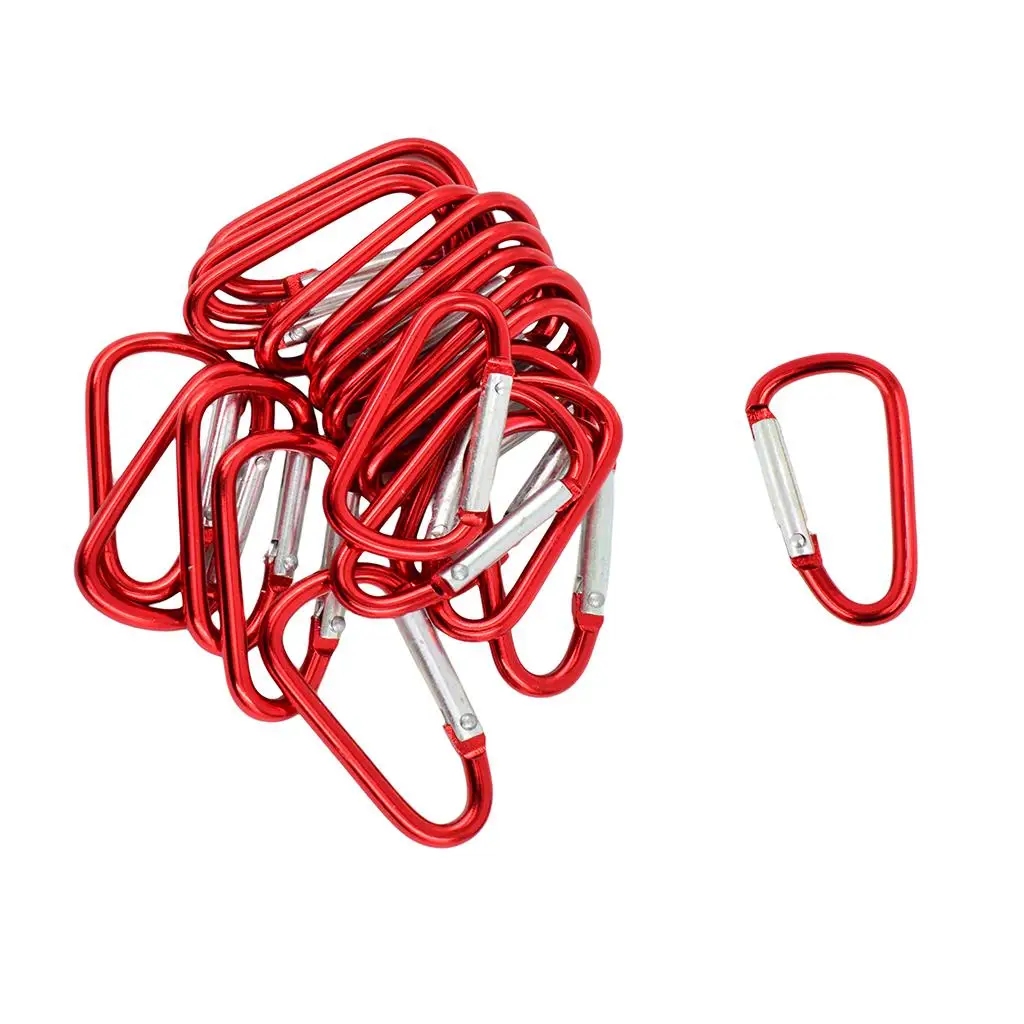 20 Pieces Red D Shaped Aluminum Carabiner Hook Keychain Snap Clip Climbing
