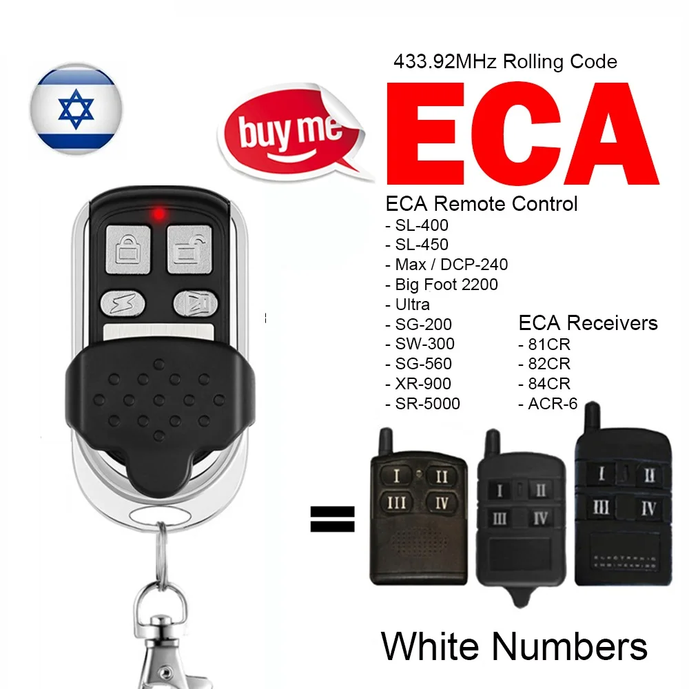

ECA Max/DCP-240 Garage Door Keychain Remote Control Big Foot 2200 433.92MHz Rolling Code Electronic Door Controller Transmitter