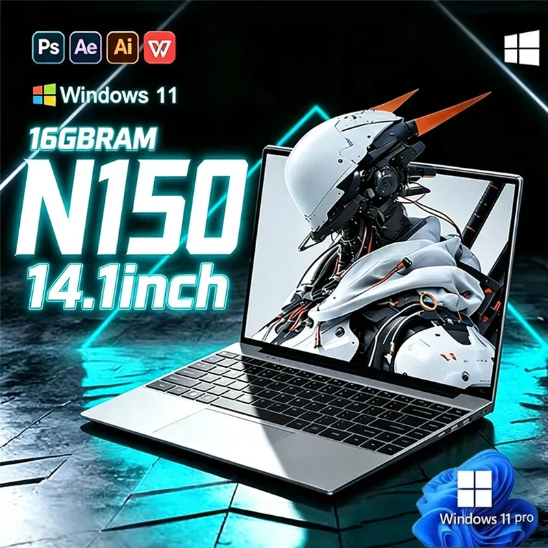 New 14.1 inch Gaming Laptop Computer N150 16GB RAM 1TB SSD PC Gamer Windows 11 Pro Laptops 1920*1080P Office Study Notebook PC