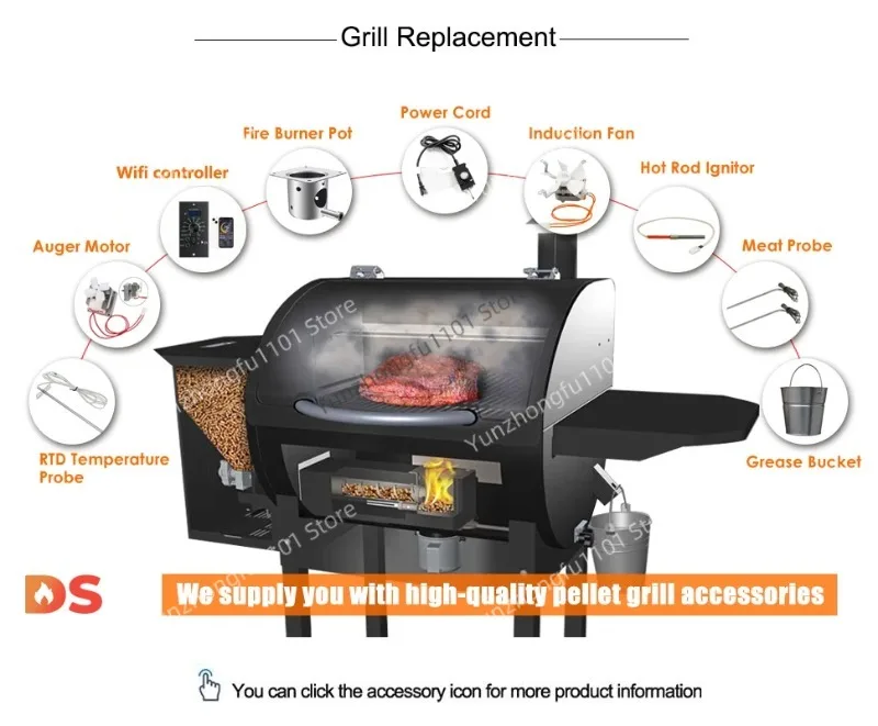 Pellet BBQ Smoker Hopper Assembly Kit With Wifi bluetooth PID Controller 12
