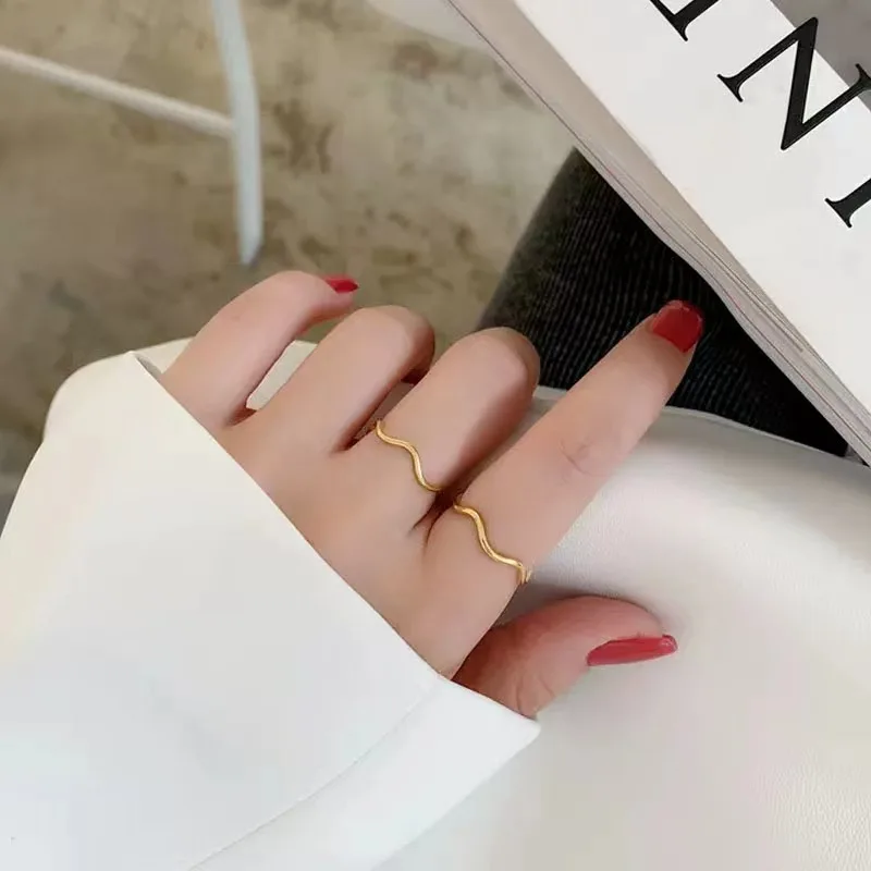 Stainless Steel Minimalist Sea Wave Rings Light Luxury Elegant Fashion Couple Rings For Women Jewelry Wedding Trendy Gifts