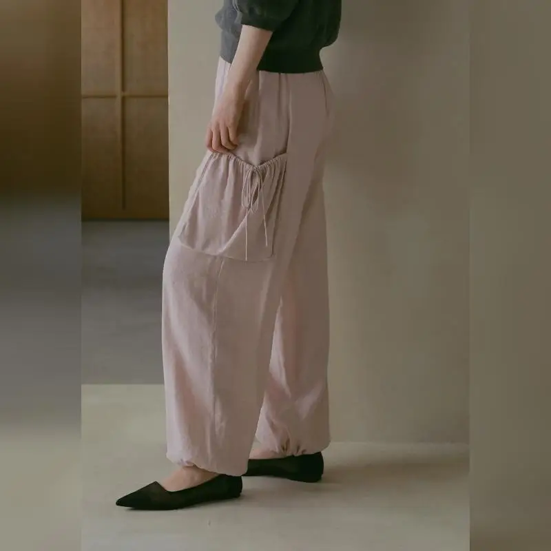 

Xingyejia Mnof 24 New Elastic Waist Casual Pants with Two Sides kets Workwear Sle Comfortable Fit Ladies Trousers