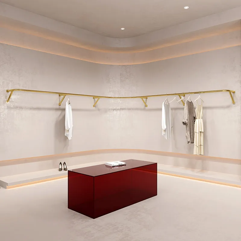 Kleiderständer für Bekleidungsgeschäfte, wandmontiert, vom Boden bis zur Decke, aus Edelstahl, Titan, Gold, zum Aufhängen von Kleidung, Damenbekleidung