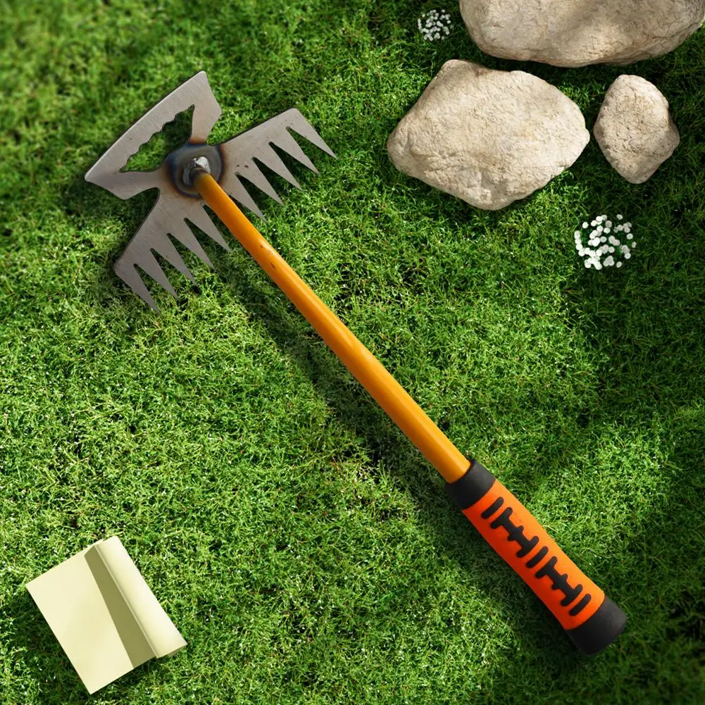 2 In 1 Garden Rake Manual Weed Grass Rooting Tool Puller Shovel 4/11 Tooth Weeding Removal Hand Gardening Loose Soil Tool