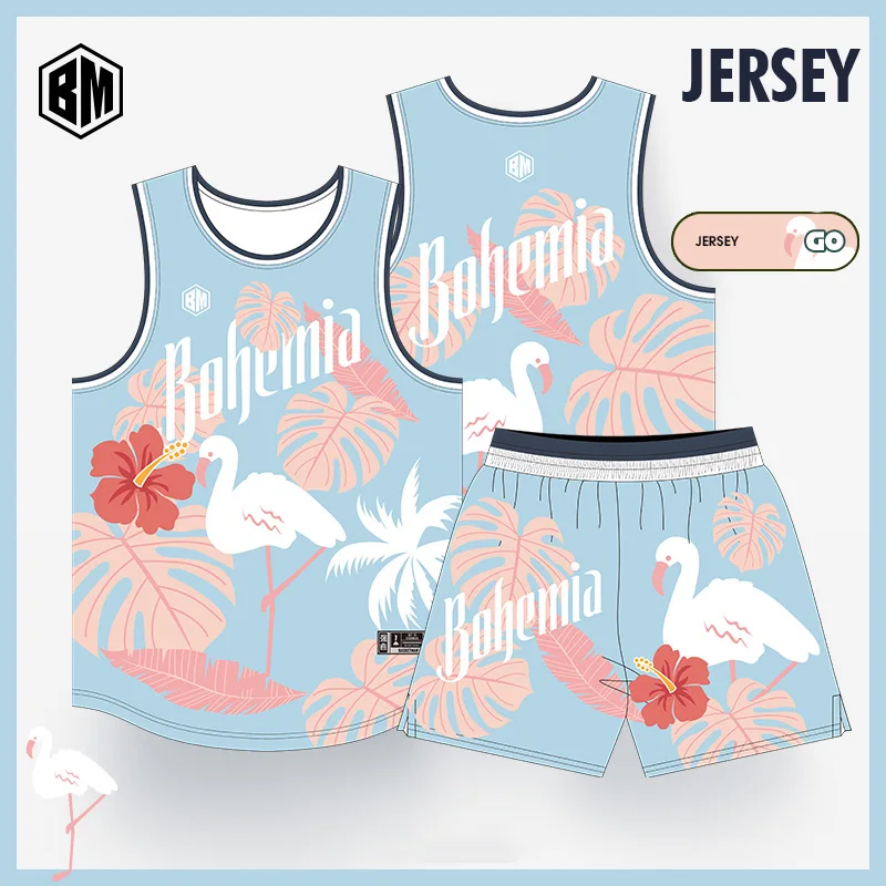 BASKETMAN Basketball Sets For Kids Boys Girls Animal Flamingo Printed Summer Hawaii Bohemia Style Jerseys Shorts Sports Uniforms