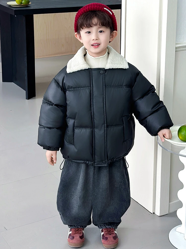 

Thiened Cotton Jaet for Boys Toddler Winter Clothes Stand Collar Long Sve Warm Fce Zipper Closure Color Youth...