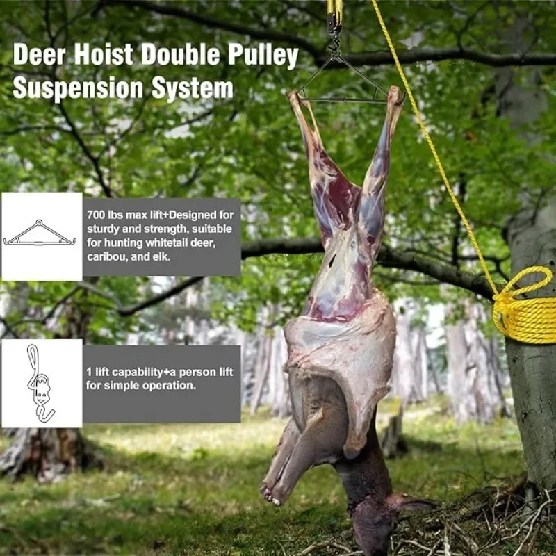 Hunting Deer Game Hoist Pulley Lifting System Max to 700 Lbs Capacity with Drag Harness Deer Carcass Butcher Hunting Accessories