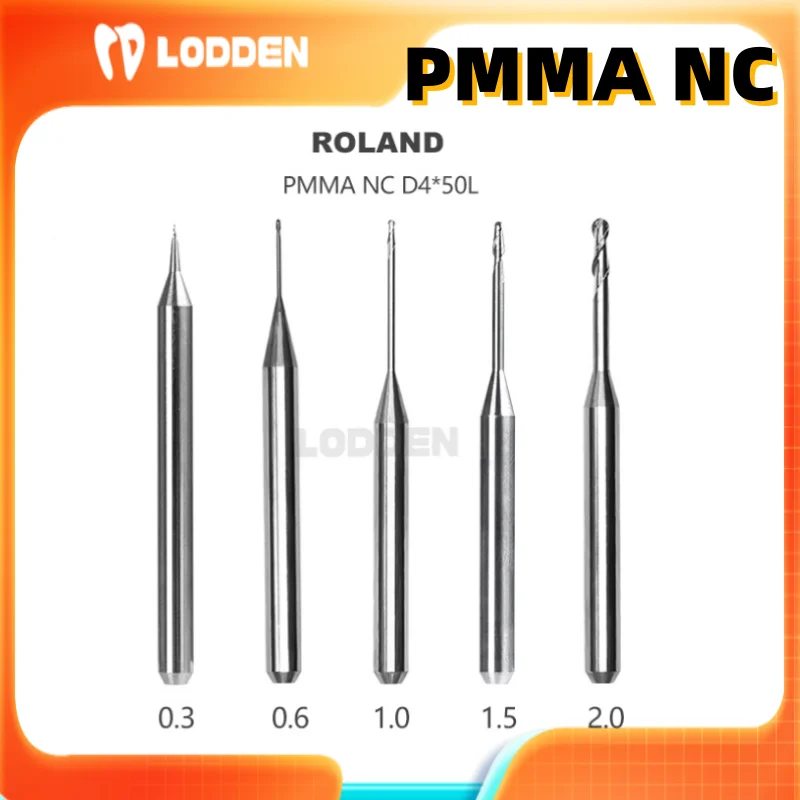 

Dental Milling Burs for Roland PMMA NC Coating Grinding Tools Denture Lab Materials 0.3/0.6/1.0/1.5/2.0mm D4 Shank 50L