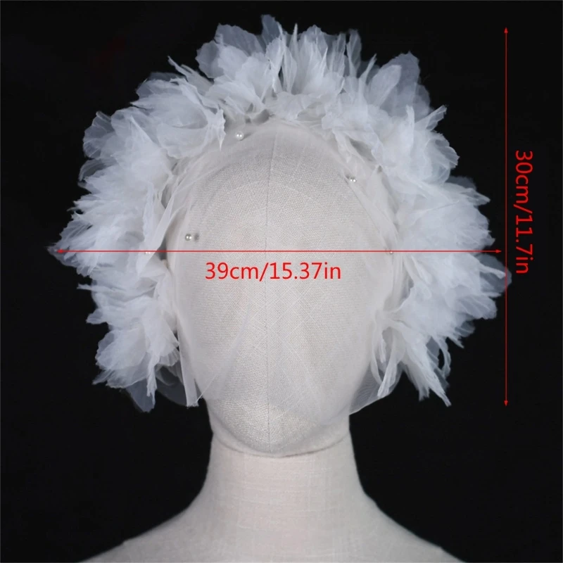 Nabijane ćwiekami obręcz do włosów kwiatowa chusta na głowę welon ślubny dla nowożeńców szalik nakrywający głowę biały