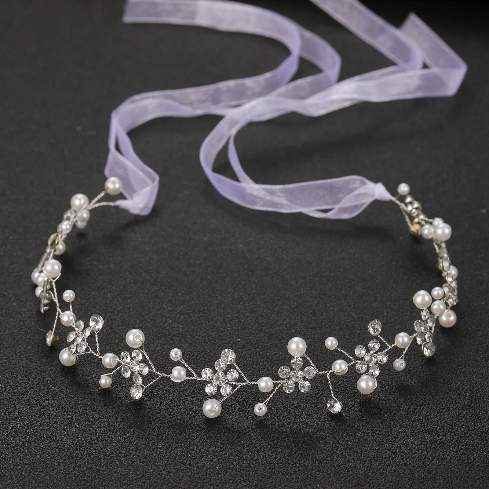 Diadema elegante de perlas para mujer, tocado antideslizante con diamantes de imitación brillantes para espectáculo de máscaras de boda