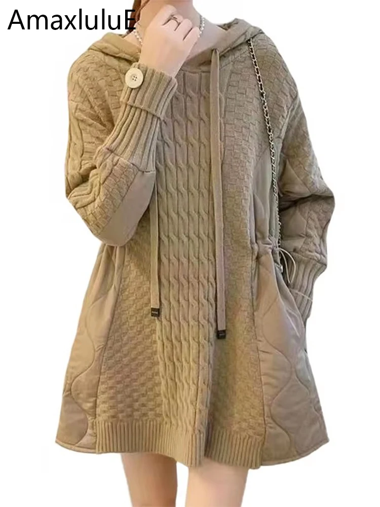 

Amax luluE Winter Females Pullover Womens Fashion Loose Hooded Knitted Padded Sweaters Ladies Casual Elegant Warm Long Jumpers