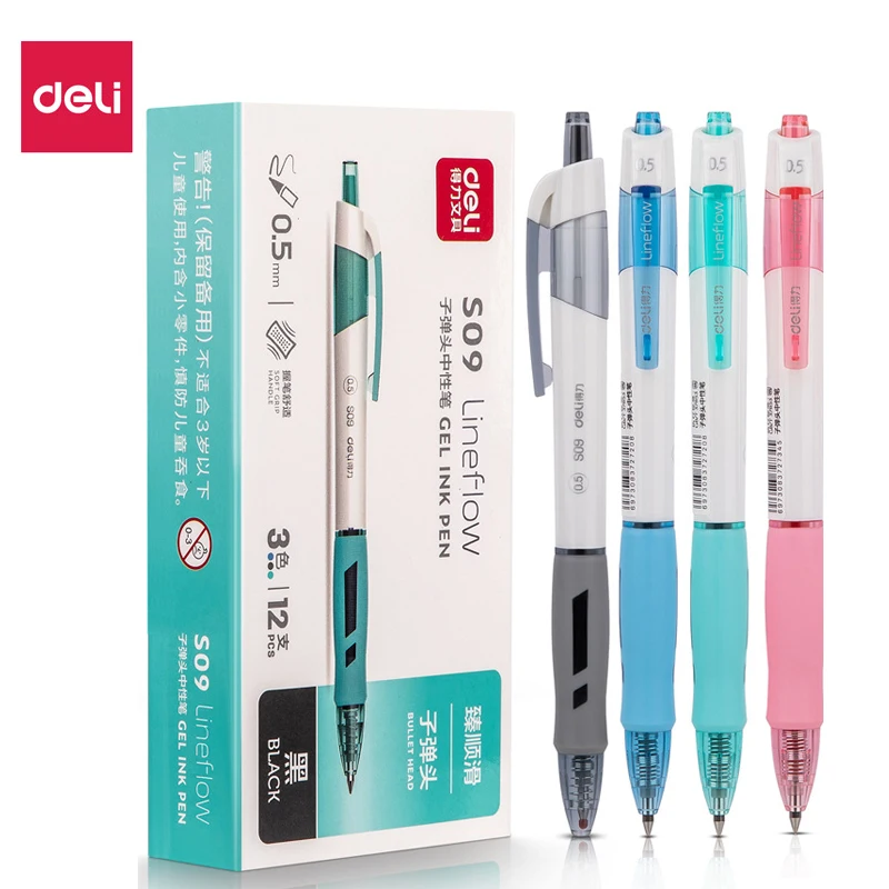 

Deli 12pcs 0.5mm Retractable Gel Pen Ink Black Red Smooth Writing Ballpoint Pens for School Office Learning Supplies Stationery