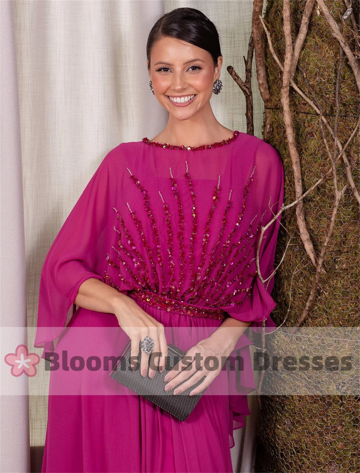 Vestidos de Noche de lentejuelas con cuentas de lujo para mujer, vestido de fiesta de gasa, elegante, talla grande, para invitados de boda