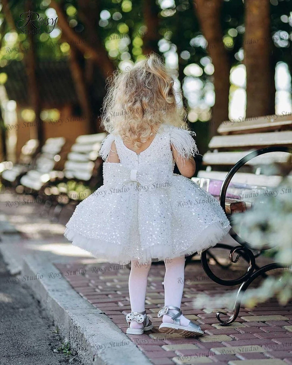 Lujoso vestido blanco de flores para niña, vestido de fiesta con cuello redondo y cuentas, para graduación, boda