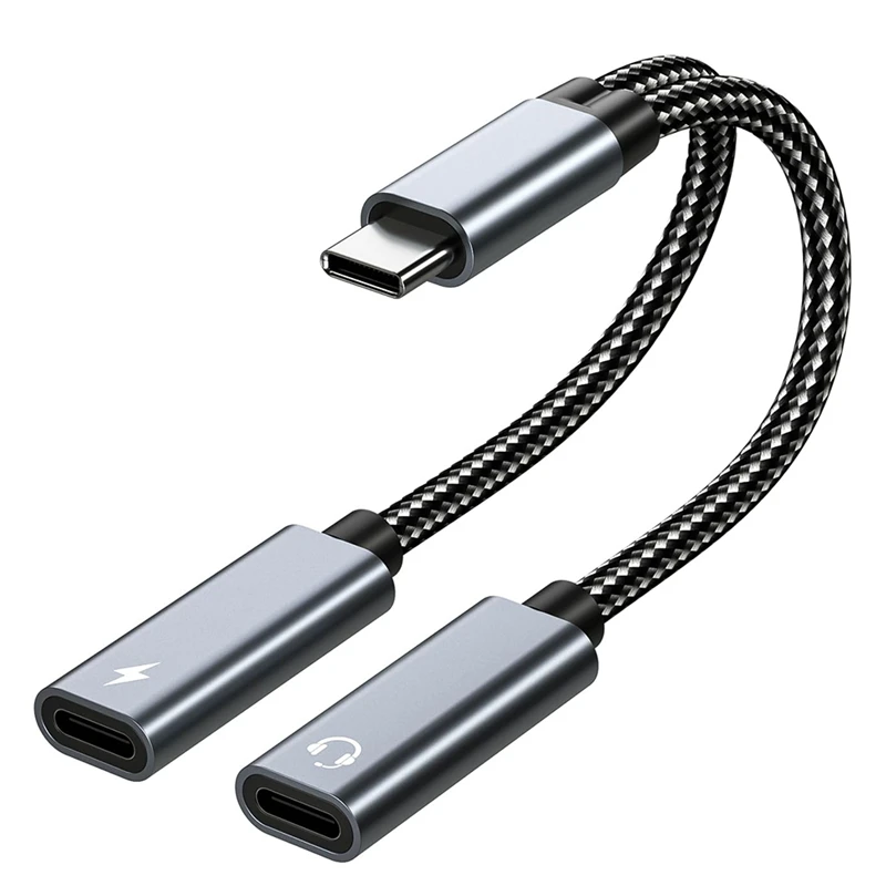 

Разветвитель USB C, двойной адаптер для наушников и зарядного устройства USB C, 32 бит/60 Вт, быстрая зарядка, совместимая с большинством смартфонов Grey-ELEC