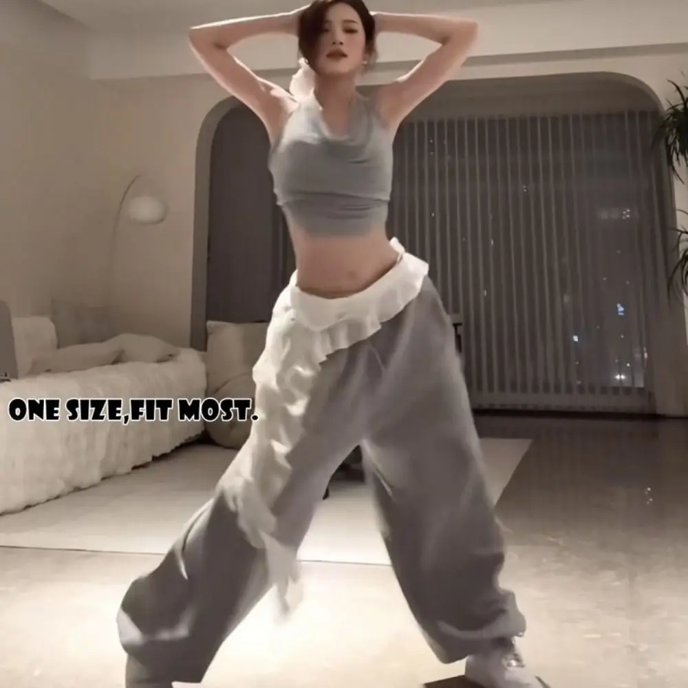 ジーンズパンツ装飾ヒョウレースミニスカート不規則な Y2K ストリートシャーリングスカートシースルー原宿プリーツスカート