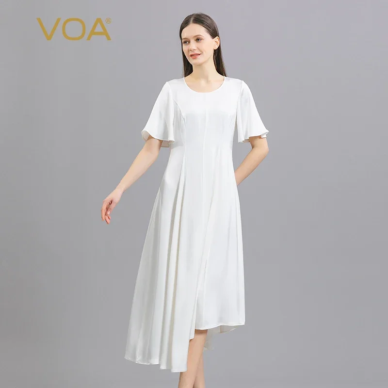 

VOA Silk 40m/m Double-sided Satin Fabric Soft Waxy Smooth and Skin-friendly Pure Pigment Elegant Lady Mid-length Dress AE1289