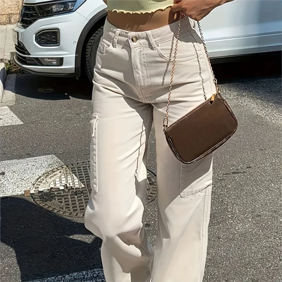 

Autumn New Slimming Straight-leg Long Pants For Women's High-waisted Casual Pocket Streetwear Female Workwear Long Pants 2025