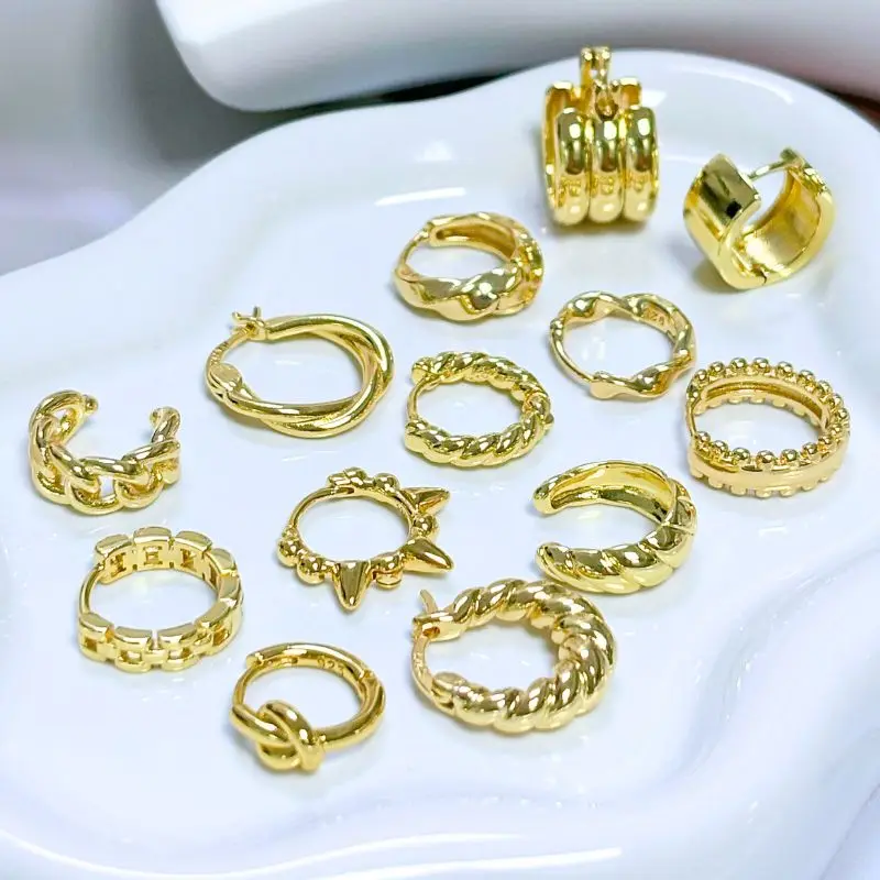 925 스털링 실버 귀 바늘 멀티 링 귀걸이 버클 다이아몬드 후프 귀걸이 여성을위한 골드 ... - 1