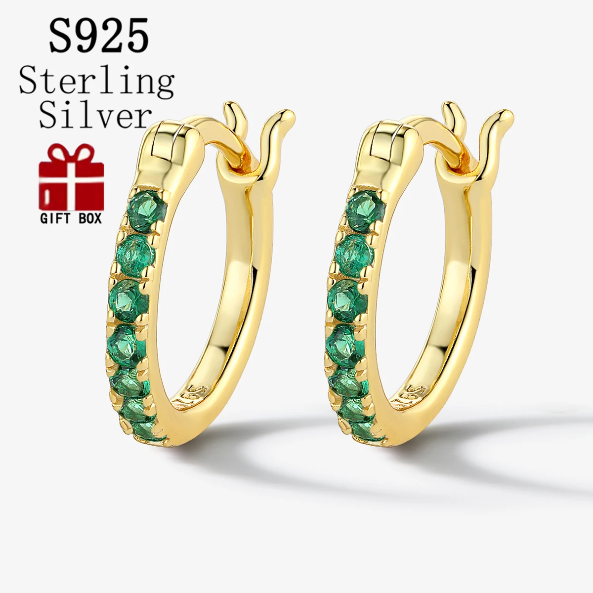 

A pair of S925 sterling silver classical hoop earrings hypoallergenic jewelry with color CZ trendy elegant gift daily wearring