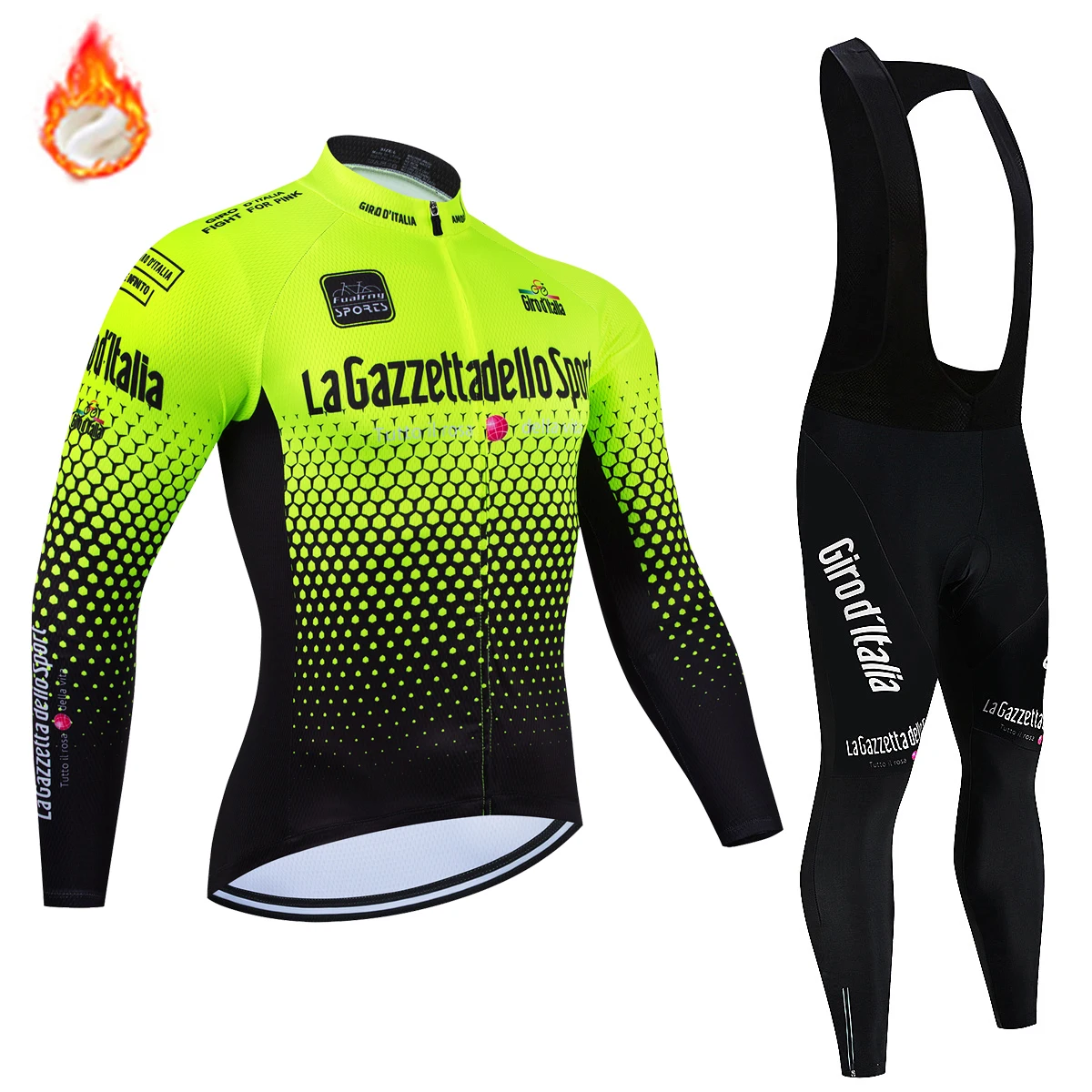 Herren Winter Thermo Fleece Radtrikot Sets Langarm Fahrradbekleidung MTB Bike Wear Tour De Italy 2024 Fahrradanzug – Detail 7