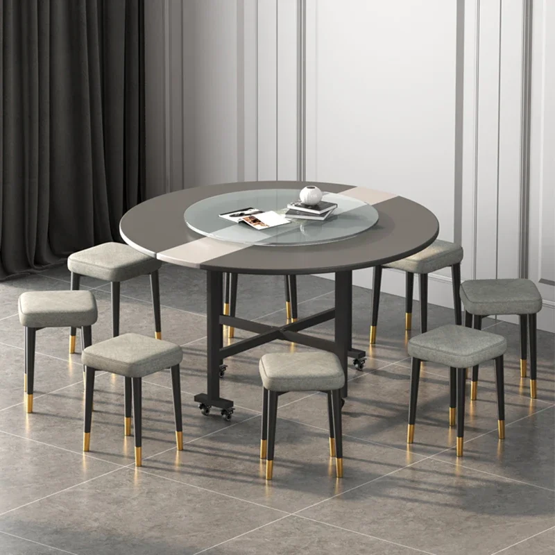 Round Table Wash Ceramic Dining Extendable Mid-century Sliding Craft Modern Kitchen Plastic Folding Dinning Tables Sets Luxury image 6