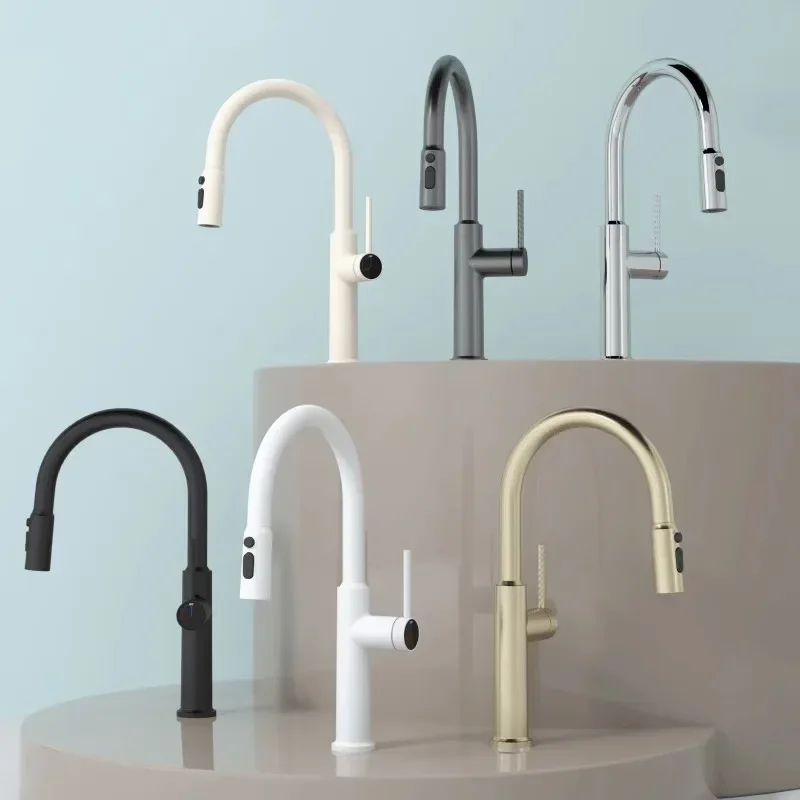 Brushed Gold Pull Out Kitchen Faucet Water Filter Tap Brass Crane Kitchen Rotation Sink Faucet Mixer 3 Way Kitchen Faucet