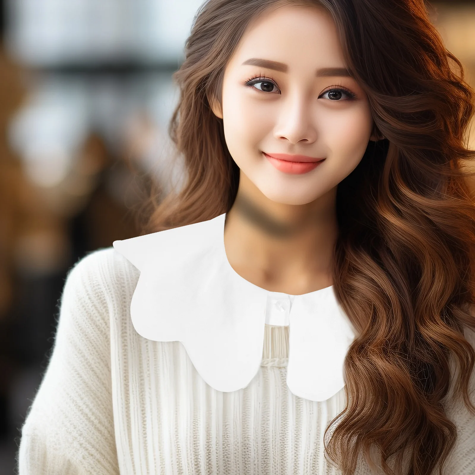 

Wave Round Neck Fake Collar For Women Chiffon Detachable White Layering Piece Outfit Accessory Fashion Collar Bib