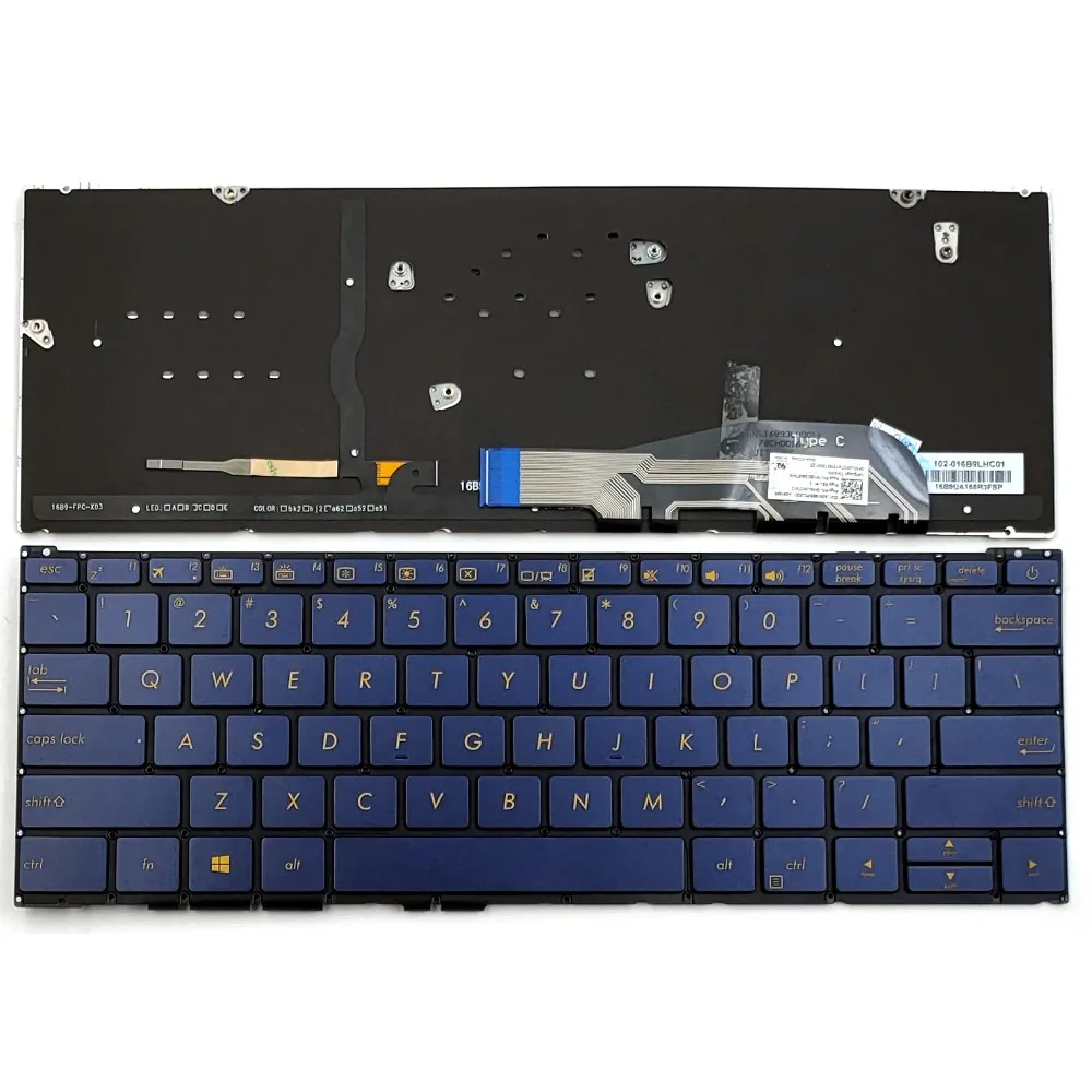 

New For Asus ZenBook UX390U UX390UA UX390UA-DH51 UX390UA-XH74 UX390UAK US English Laptop Keyboard With Backlit Blue Silver