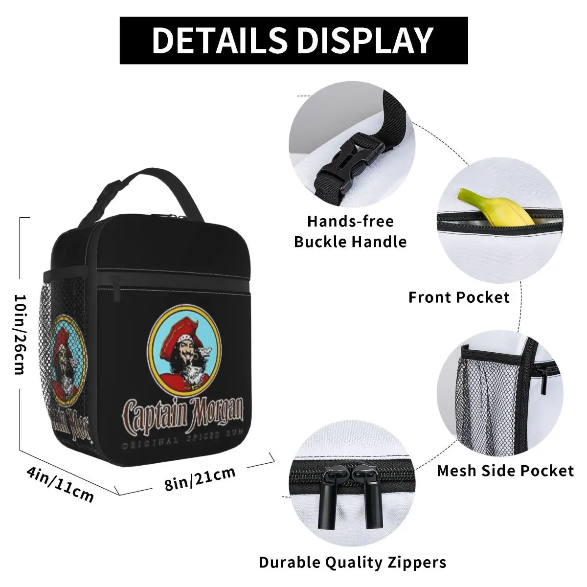 Captain Morgan Insulated Lunch Bag for Kids School Cooler Thermal Food Box Tote Leakproof Lunch Boxes Container